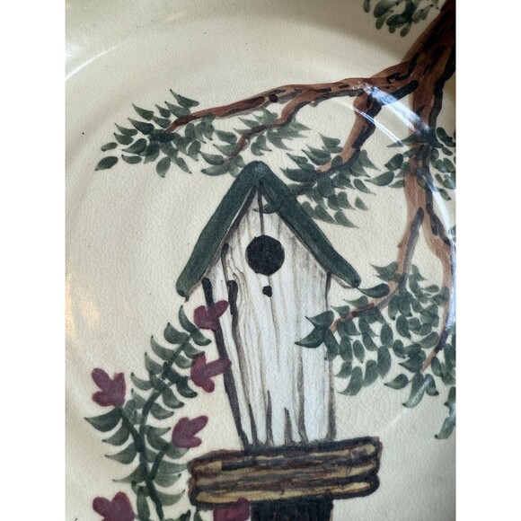 Large 12” Vintage Rustic East Texas Pottery, Marshall, Texas Plate (Bird Houses) - Picture 2 of 5